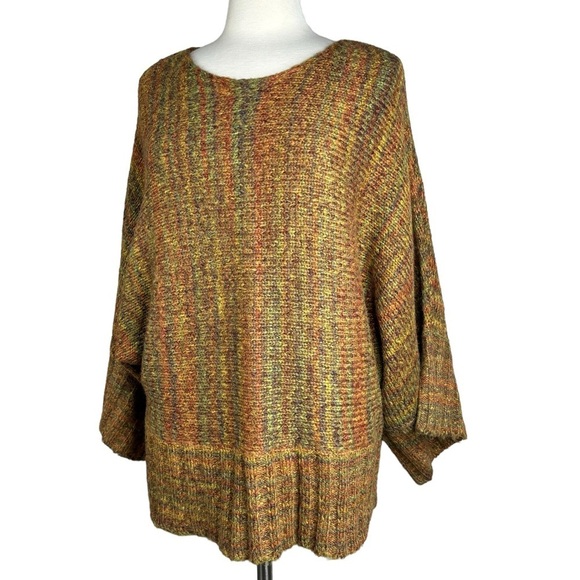 Gorgeous Rust Gold Green Colored Dolan Sleeve Wide Waist Band Sweater X-Large - Picture 1 of 12